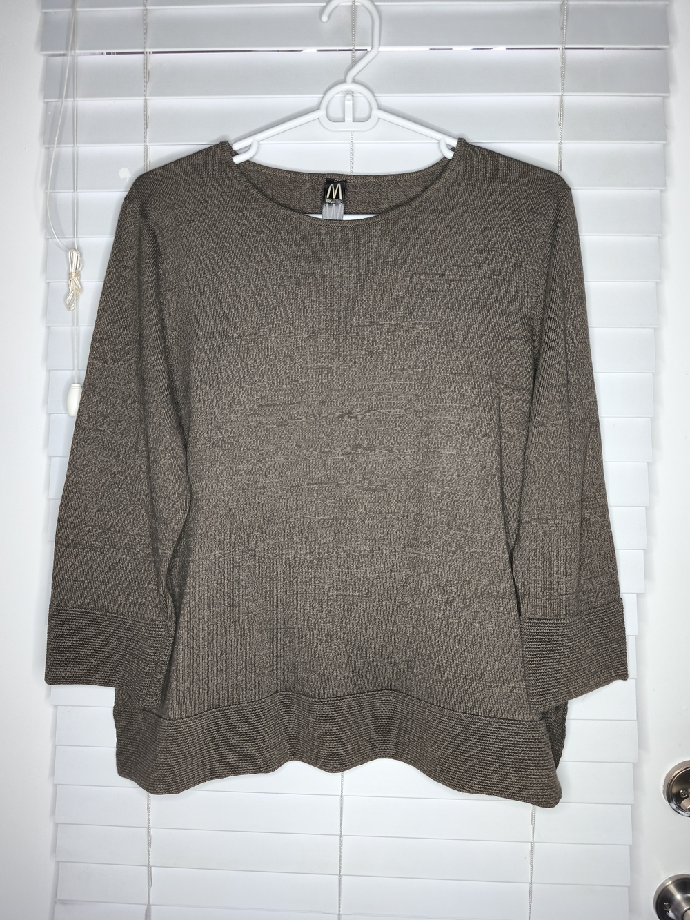 MarlaWynne Women's L Brown Textured Boxy Knit Pullover Sweater 3/4 Sleeve